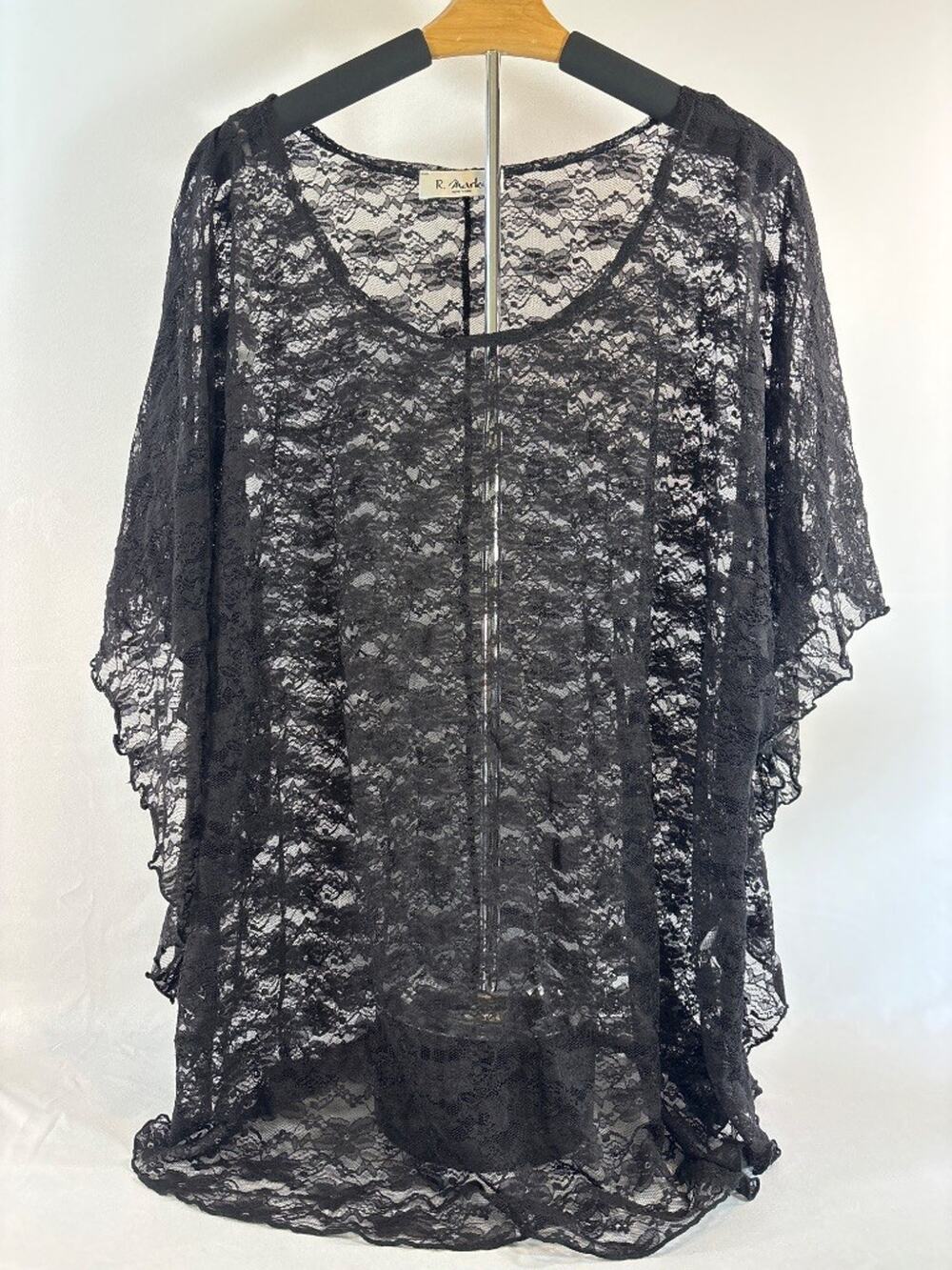R. Marks New York‎ Black Lace Batwing Oversized Top 3X Sheer Floral